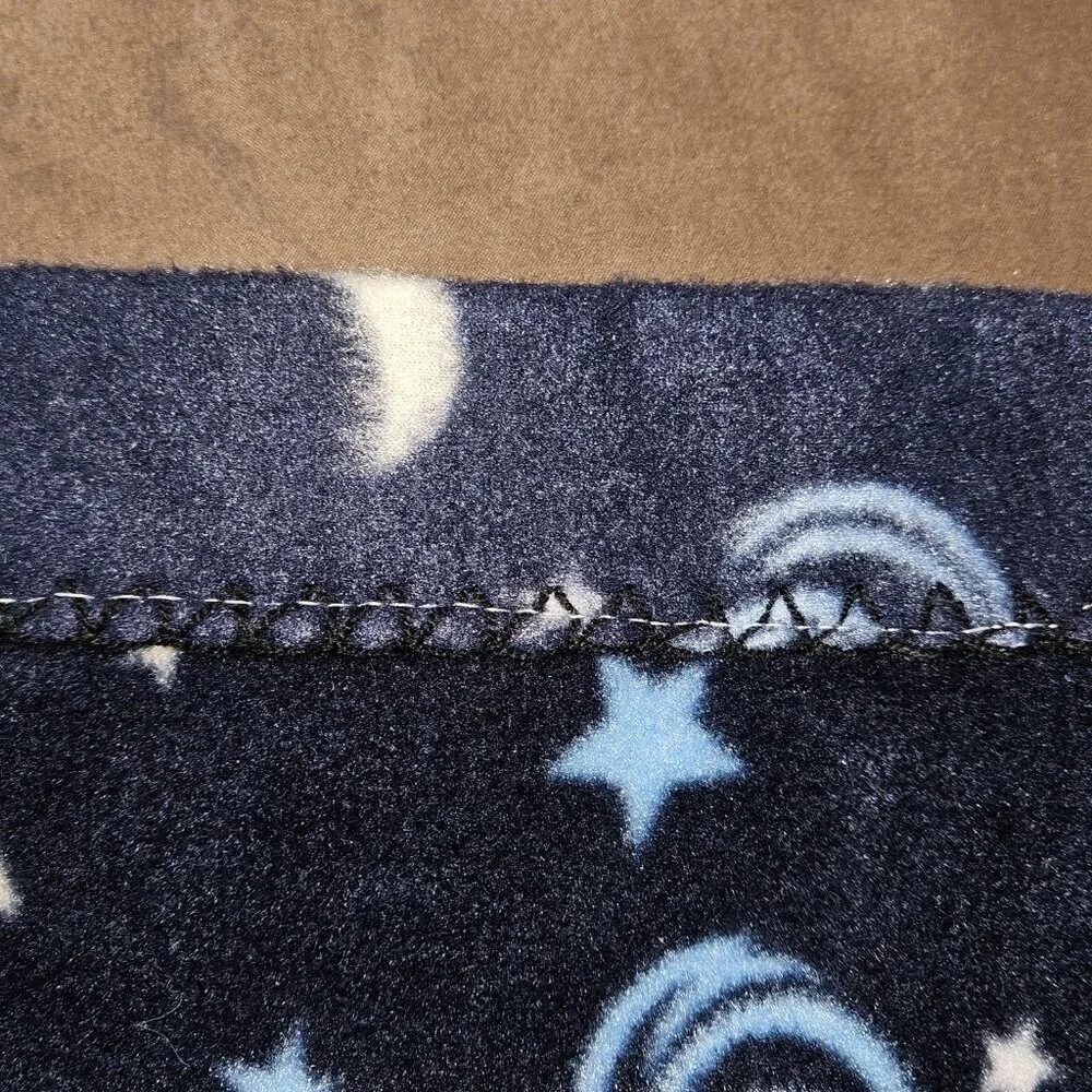 Blue White Yellow Moon Stars Fleece Blanket / Window Cover Drape 50x57 READ